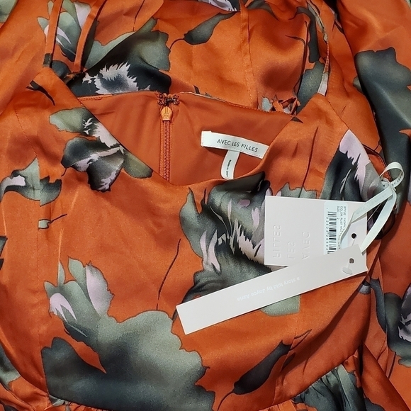 NWT Avec Les Filles Floral Ruffle Midi Dress Sz 2 - Picture 7 of 7